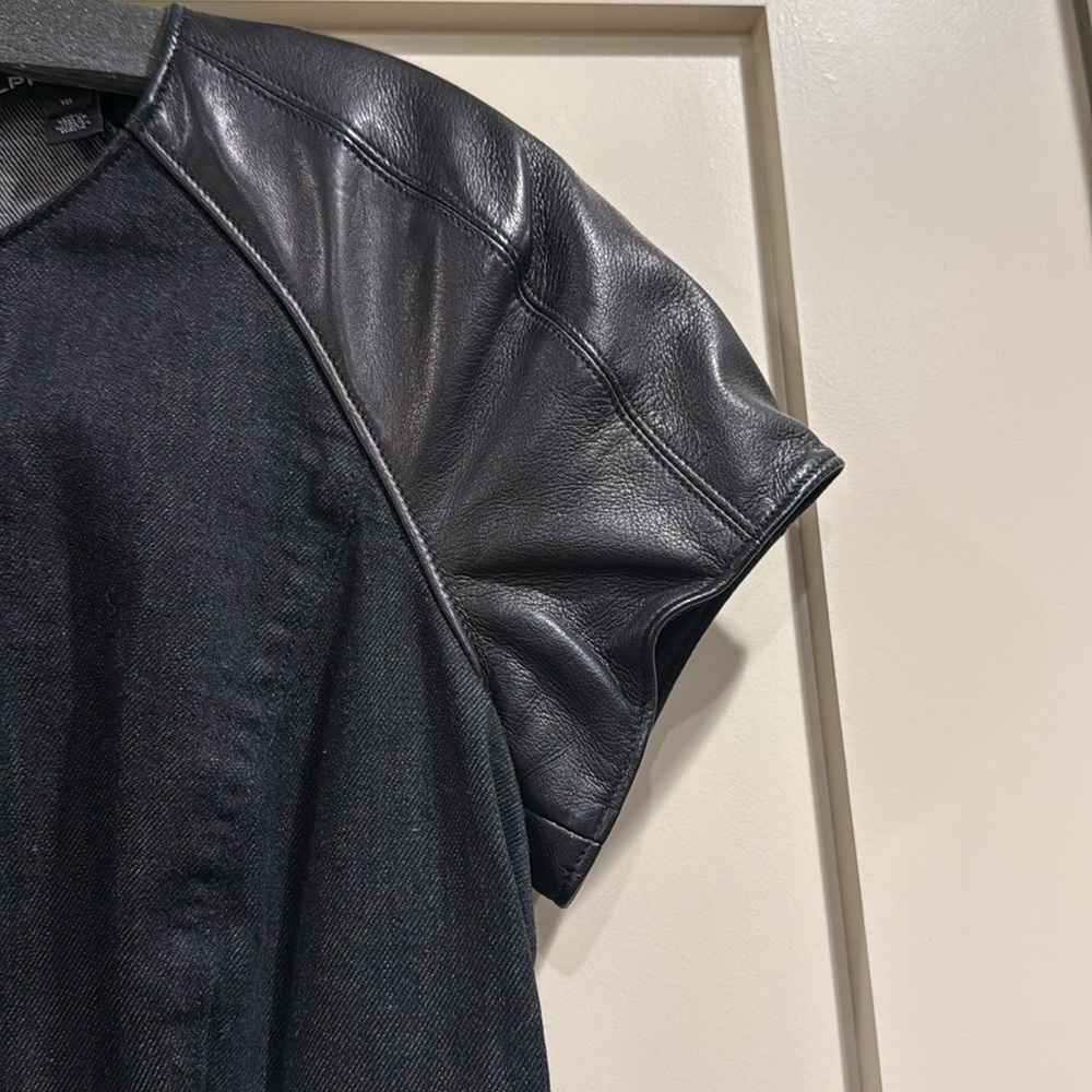Ralph Lauren black label black denim and leather fitted dress - Picture 3 of 7